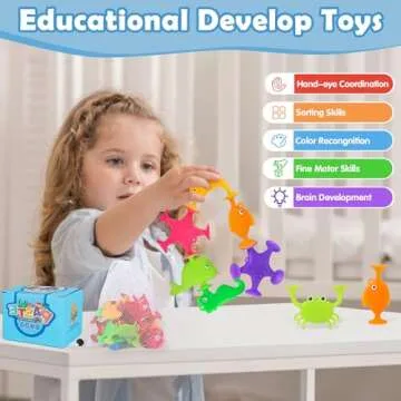Baby Suction Cup Toys, 18 PCS Silicone Ocean Animals Suckers with Mesh Bag Storage, No Hole Mold Free Bath Toys for Kids Ages 4-8, Sensory Window Travel Toys for Toddlers Boys Girls 3 4 5 6 Year Old