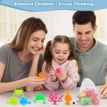 Baby Suction Cup Toys, 18 PCS Silicone Ocean Animals Suckers with Mesh Bag Storage, No Hole Mold Free Bath Toys for Kids Ages 4-8, Sensory Window Travel Toys for Toddlers Boys Girls 3 4 5 6 Year Old