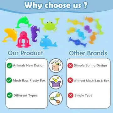 Baby Suction Cup Toys, 18 PCS Silicone Ocean Animals Suckers with Mesh Bag Storage, No Hole Mold Free Bath Toys for Kids Ages 4-8, Sensory Window Travel Toys for Toddlers Boys Girls 3 4 5 6 Year Old
