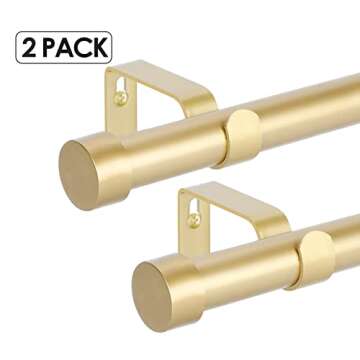 OLV 2 Pack Gold Rods for Window 48-84 inch, Adjustable Single Window Curtain Rods With End Cap Desig...