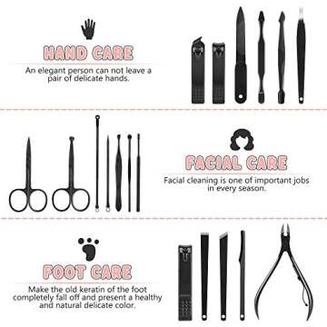 Manicure Set, Jubolion 19pcs Stainless Steel Professional Nail Clippers Pedicure Set with Black Leat...