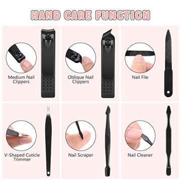 Manicure Set, Jubolion 19pcs Stainless Steel Professional Nail Clippers Pedicure Set with Black Leather Storage Case, Portable Grooming Kit for Travel or Home, Perfect Gifts Women and Men (Black)