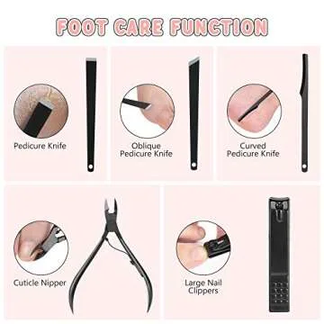 Manicure Set, Jubolion 19pcs Stainless Steel Professional Nail Clippers Pedicure Set with Black Leather Storage Case, Portable Grooming Kit for Travel or Home, Perfect Gifts Women and Men (Black)