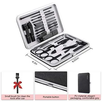 Manicure Set, Jubolion 19pcs Stainless Steel Professional Nail Clippers Pedicure Set with Black Leather Storage Case, Portable Grooming Kit for Travel or Home, Perfect Gifts Women and Men (Black)