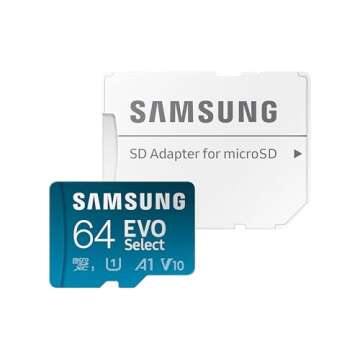 SAMSUNG EVO Select Micro SD -Memory -Card + Adapter, 64GB microSDXC 130MB/s Full HD & 4K UHD, UHS-I, U1, A1, V10, Expanded Storage for Android Smartphones, Tablets, Nintendo -Switch (MB-ME64KA/AM)