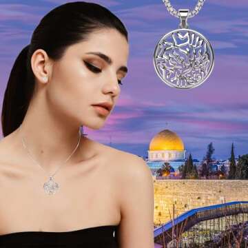 Shema Full Prayer Pendant Necklace, Solid .925 Sterling Silver & Platinum Plated