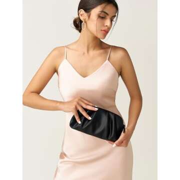 SWEETV Dressy Vegan Leather Clutch Purse for Women Formal, Soft Pleated PU Evening Clutch for Weddings, Proms, Cocktail-Gemma