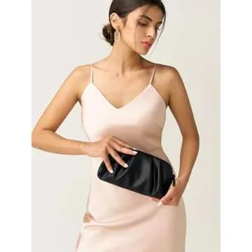 SWEETV Dressy Vegan Leather Clutch Purse for Women Formal, Soft Pleated PU Evening Clutch for Weddings, Proms, Cocktail-Gemma