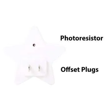 4 Pack White-LED Plug-in Night Light for Kids - Light Sensor Controlled Dusk to Dawn Plug-in LED Night Lights - Pentagram Shaped Lamp Take Good Care Children Sleep