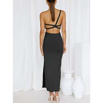 ANRABESS Women Summer One Shoulder Sleeveless Maxi Dress Cutout Sexy Bodycon Semi Formal Dinner Date Vacation Dresses Black Medium