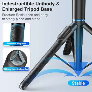 FOXOLA 61" Phone Tripod & Selfie Stick, Extendable All-in-1 Cell Phone Tripod Stand with Wireless Remote, Portable Tripod for iPhone14/13/12 Android in Selfies/Live Stream/Record/Vlog, Black