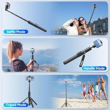 FOXOLA 61" Phone Tripod & Selfie Stick, Extendable All-in-1 Cell Phone Tripod Stand with Wireless Remote, Portable Tripod for iPhone14/13/12 Android in Selfies/Live Stream/Record/Vlog, Black