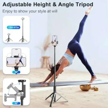 FOXOLA 61" Phone Tripod & Selfie Stick, Extendable All-in-1 Cell Phone Tripod Stand with Wireless Remote, Portable Tripod for iPhone14/13/12 Android in Selfies/Live Stream/Record/Vlog, Black