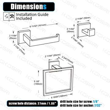 KOKOSIRI 4-Piece Bath Accessories Set Bathroom Hardware Set, Towel Ring, Toilet Paper Holder, Towel ...