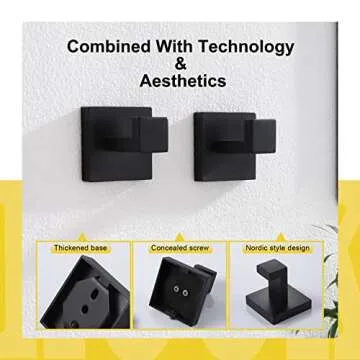 KOKOSIRI 4-Piece Bath Accessories Set Bathroom Hardware Set, Towel Ring, Toilet Paper Holder, Towel Hook x 2, Stainless Steel, Wall Mounted, Matte Black,B09S4-BK