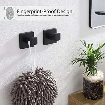 KOKOSIRI 4-Piece Bath Accessories Set Bathroom Hardware Set, Towel Ring, Toilet Paper Holder, Towel Hook x 2, Stainless Steel, Wall Mounted, Matte Black,B09S4-BK