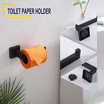 KOKOSIRI 4-Piece Bath Accessories Set Bathroom Hardware Set, Towel Ring, Toilet Paper Holder, Towel Hook x 2, Stainless Steel, Wall Mounted, Matte Black,B09S4-BK
