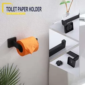 KOKOSIRI 4-Piece Bath Accessories Set Bathroom Hardware Set, Towel Ring, Toilet Paper Holder, Towel Hook x 2, Stainless Steel, Wall Mounted, Matte Black,B09S4-BK