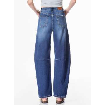 Sidefeel Women's Barrel Jeans Wide Leg Vintage Mid Rise Y2k Baggy Boyfriend Denim Pants Size 12 Blue