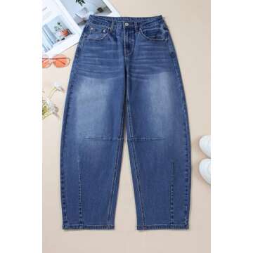 Sidefeel Women's Barrel Jeans Wide Leg Vintage Mid Rise Y2k Baggy Boyfriend Denim Pants Size 12 Blue