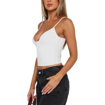 REORIA Womens Summer Sexy V-Neck Sleeveless Double Lined Going Out Y2K Trendy Cami Shirt Slimming Cr...