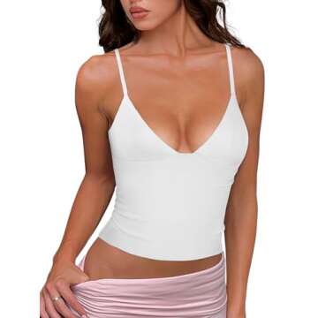 REORIA Womens Summer Sexy V-Neck Sleeveless Double Lined Going Out Y2K Trendy Cami Shirt Slimming Cropped Tank Tops for Teen Girls Night Out White Small