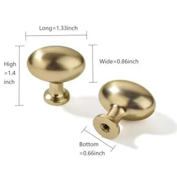 khtumeware 10 Pack 1-3/8 inch(35mm Brushed Brass Cabinet Knobs Dresser Knobs Satin Gold Oval Drawer ...