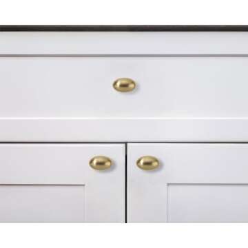 khtumeware 10 Pack 1-3/8 inch(35mm Brushed Brass Cabinet Knobs Dresser Knobs Satin Gold Oval Drawer Knobs Kitchen Cabinet Hardware Zinc Knobs for Dresser Drawers