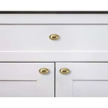 khtumeware 10 Pack 1-3/8 inch(35mm Brushed Brass Cabinet Knobs Dresser Knobs Satin Gold Oval Drawer Knobs Kitchen Cabinet Hardware Zinc Knobs for Dresser Drawers