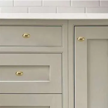 khtumeware 10 Pack 1-3/8 inch(35mm Brushed Brass Cabinet Knobs Dresser Knobs Satin Gold Oval Drawer Knobs Kitchen Cabinet Hardware Zinc Knobs for Dresser Drawers