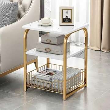 ROBEET 3- Tier Metal Side Table with Storage, Very Stable and Easy to Assemble Living Room Side Tabl...