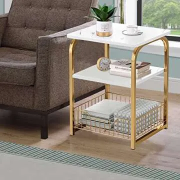 ROBEET 3- Tier Metal Side Table with Storage, Very Stable and Easy to Assemble Living Room Side Table, Small Table for Bedroom, Bathroom and Kitchen