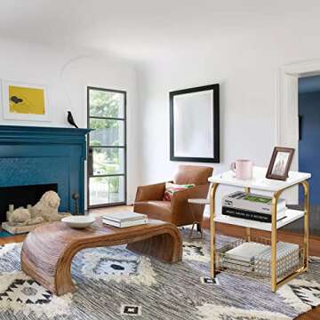 ROBEET 3- Tier Metal Side Table with Storage, Very Stable and Easy to Assemble Living Room Side Table, Small Table for Bedroom, Bathroom and Kitchen