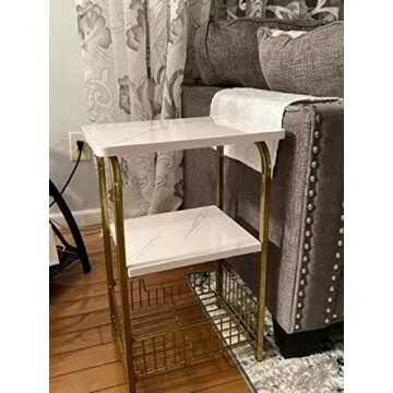 ROBEET 3- Tier Metal Side Table with Storage, Very Stable and Easy to Assemble Living Room Side Table, Small Table for Bedroom, Bathroom and Kitchen