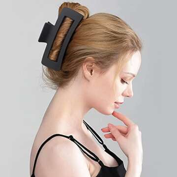 4 Pack Extra Large Hair Claw Clips for Women, 5'' Hair Clips for Thick and Long Hair, 90's Non-slip Square Jaw Clips for Curly Hair, Strong Hold Matte Hair Clamps (Black)