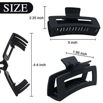 4 Pack Extra Large Hair Claw Clips for Women, 5'' Hair Clips for Thick and Long Hair, 90's Non-slip Square Jaw Clips for Curly Hair, Strong Hold Matte Hair Clamps (Black)