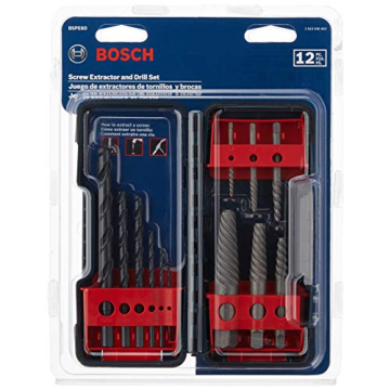 BOSCH BSPE6D 12-Piece Assorted Set Spiral Flute High-Carbon Steel Screw Extractor & Black Oxide Dril...