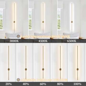 KELUOLY Dimmable Plug in Wall Sconce Set of 2, Gold 39.37" LED Wall Light with Remote, Adjustable Color Temperature Brightness Wall lamp with Timer for Living Room,Bedroom and Accent Lighting