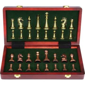 Agirlgle Chess Set: Wooden Board & Metal Pieces