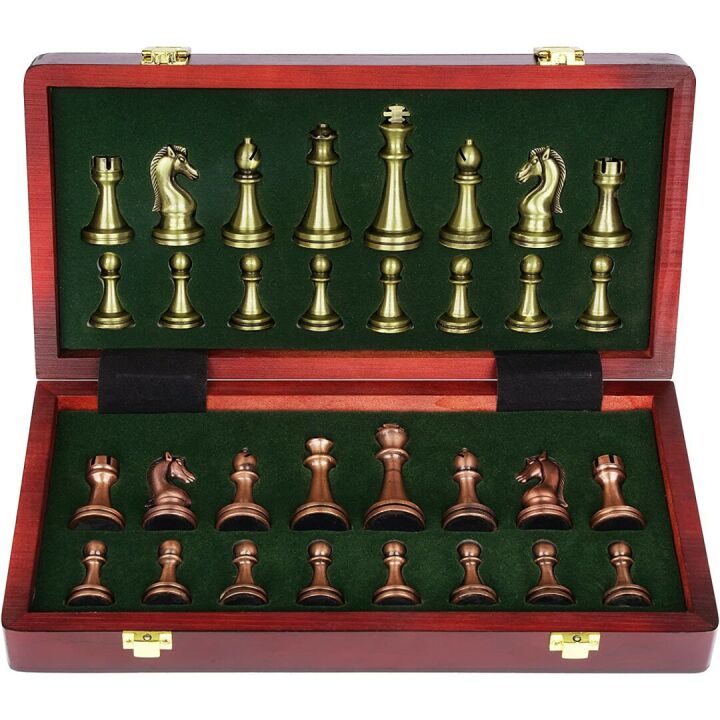 Agirlgle Chess Set: Wooden Board & Metal Pieces