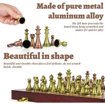 Agirlgle Chess Set: Wooden Board & Metal Pieces