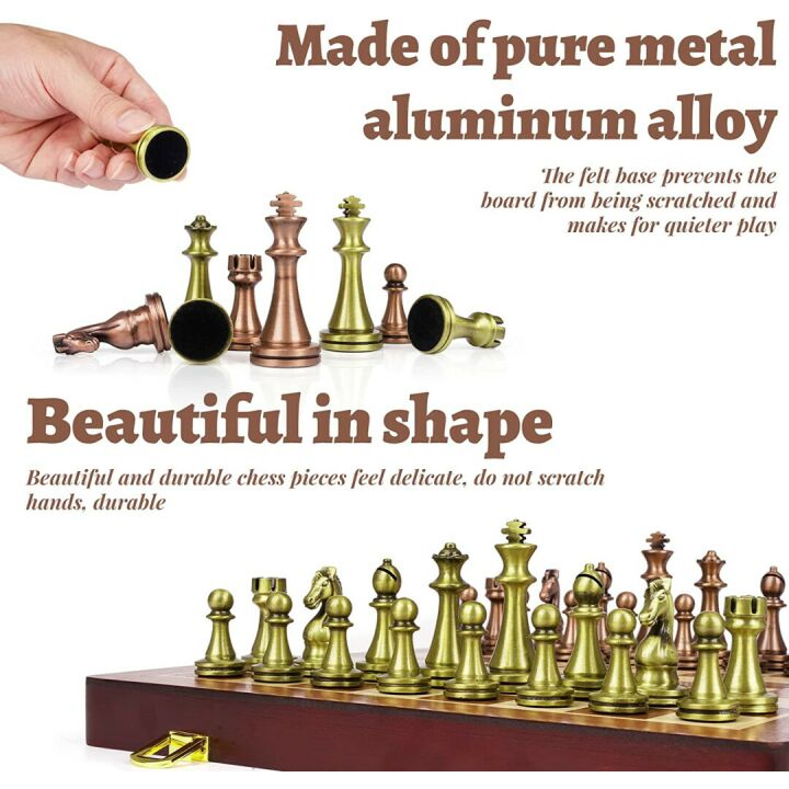 Agirlgle Chess Set: Wooden Board & Metal Pieces