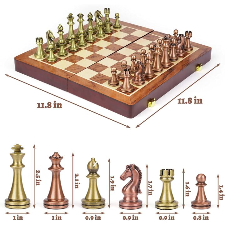 Agirlgle Chess Set: Wooden Board & Metal Pieces