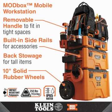 Klein Tools 54802MB MODbox Rolling Tool Box, Heavy Duty Portable Tool Box Organizer with Side Mounti...