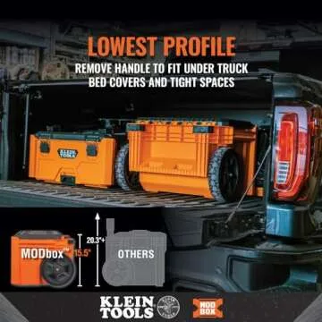 Klein Tools 54802MB MODbox Rolling Tool Box, Heavy Duty Portable Tool Box Organizer with Side Mounting, 10-Inch Rubber Wheels, Removable Handle, Deep Stackable Tool Box Set