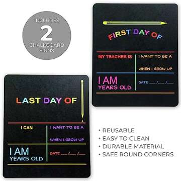 Reusable My First Day and Last of School Set Milestone Sign / 10" x 12" Photo Prop Board for Kids/Bl...