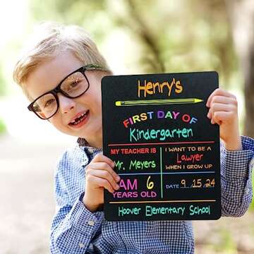 Reusable My First Day and Last of School Set Milestone Sign / 10" x 12" Photo Prop Board for Kids/Black Sign with Vibrant Color Printing