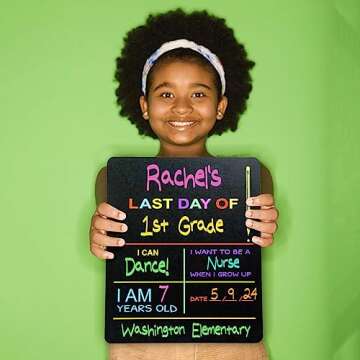 Reusable My First Day and Last of School Set Milestone Sign / 10" x 12" Photo Prop Board for Kids/Black Sign with Vibrant Color Printing