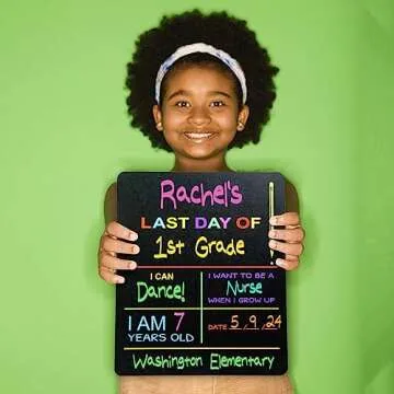 Reusable My First Day and Last of School Set Milestone Sign / 10" x 12" Photo Prop Board for Kids/Black Sign with Vibrant Color Printing