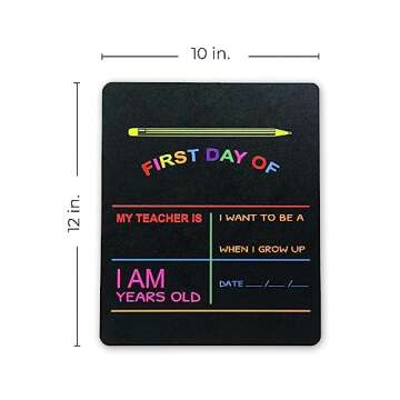 Reusable My First Day and Last of School Set Milestone Sign / 10" x 12" Photo Prop Board for Kids/Black Sign with Vibrant Color Printing